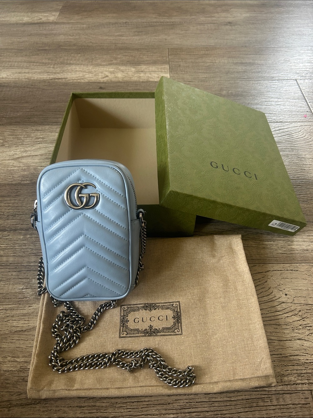 Gucci Light Blue Chevron Mini Marmont Crossbody